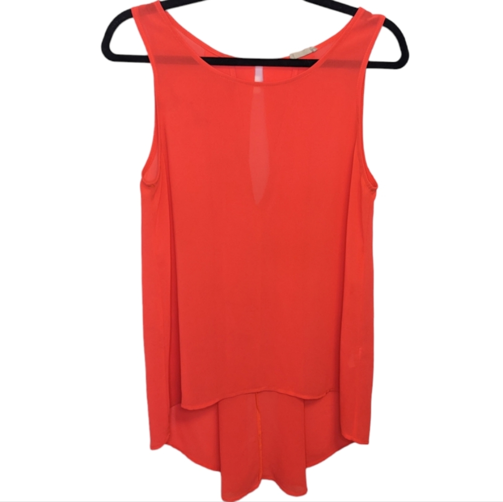 E&M Semi-Sheer High Low Sleeveless Top Orange M 🌟